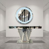 Table console en verre effet diamant broyé, base en V, luxe moderne pour salon, villa, hôtel