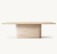 Table de restaurant Vitolo, table à manger rectangulaire sculptée, mobilier de salon, table à manger en travertin
