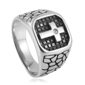Men's Titanium Steel <b>Cross</b> <b>Ring</b> With Cubic Zirconia Prong Setting Geometric Design Punk Style Fashion Jewelry Gift 24033 - Product Image 1