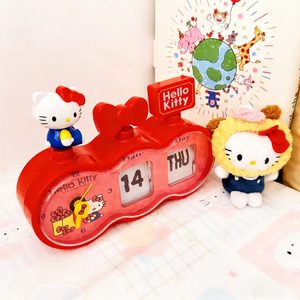 Horloge de table en plastique Hellokitty, calendrier à pages tournantes, date, réveil, deux-en-un, rouge, décoration de bureau pour filles, ornements - Product Image 2