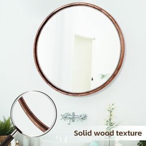 <strong>Round</strong> Solid <strong>Oak</strong> Wood <strong>Mirror</strong> Medium Size, Walnut Frame Modern Decorative Wall Makeup <strong>Mirror</strong> for Bathroom Bedroom Living Room - Product Image 4