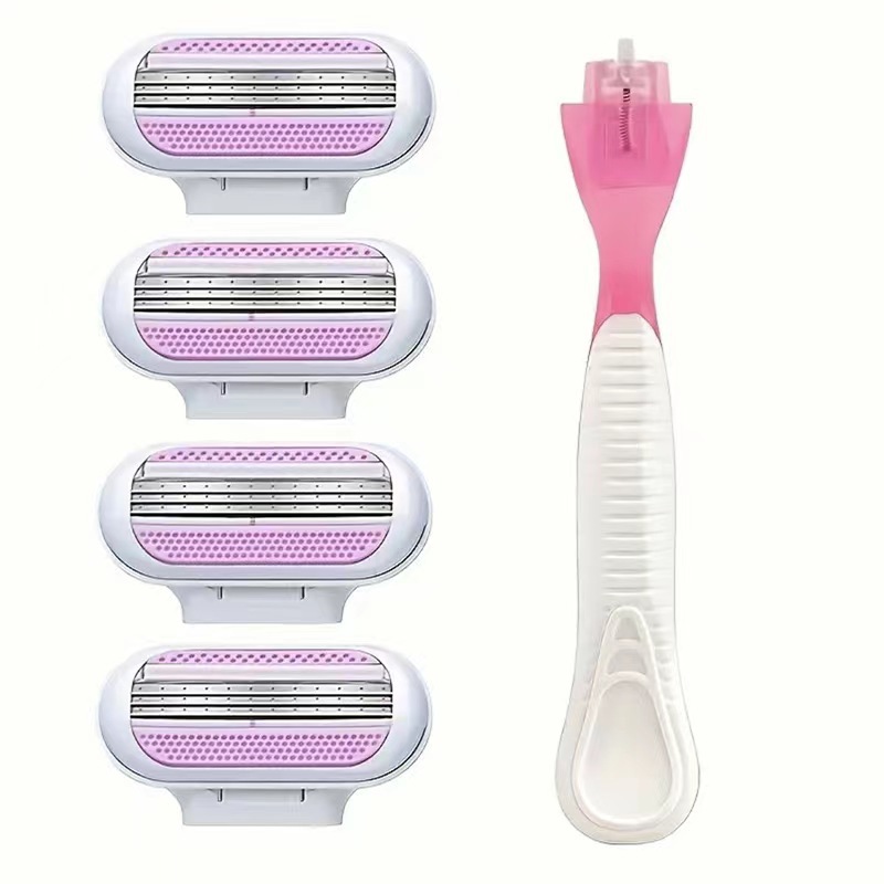 Pink knife holder with 4 blades [packaged in an OPP bag]