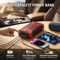 Autocollant personnalisé avec logo, batterie externe d'urgence 6000 mAh, 4 ports USB, boussole LED, démarreur de secours avec boîte à outils, prise EU/US pour voiture 12V