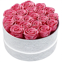 20 Mawar Asli Awet dalam Kotak Beludru Bulat, Hadiah Mawar Abadi untuk Hari Valentine, Hari Ibu, Ulang Tahun, dan Hari Jadi