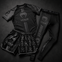 Ensemble MMA 3 pièces : Rashguard, Short de combat et Pantalon de compression gris effet usé. Logo personnalisé, OEM, ODM, faible MOQ, direct usine.