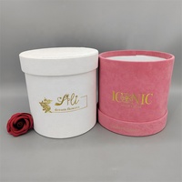 Coffret Cadeau Rond en Velours Blanc Rose avec Revêtement UV et Gaufrage, Boîtes d'Emballage Cadeau en Matériaux Recyclés avec Couvercles