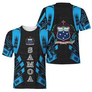 Polynesian Tribal American Samoan Flag Print Sky Blue High Quality T Shirt 2023 Summer Men's Casual Breathable Oversize T-shirt