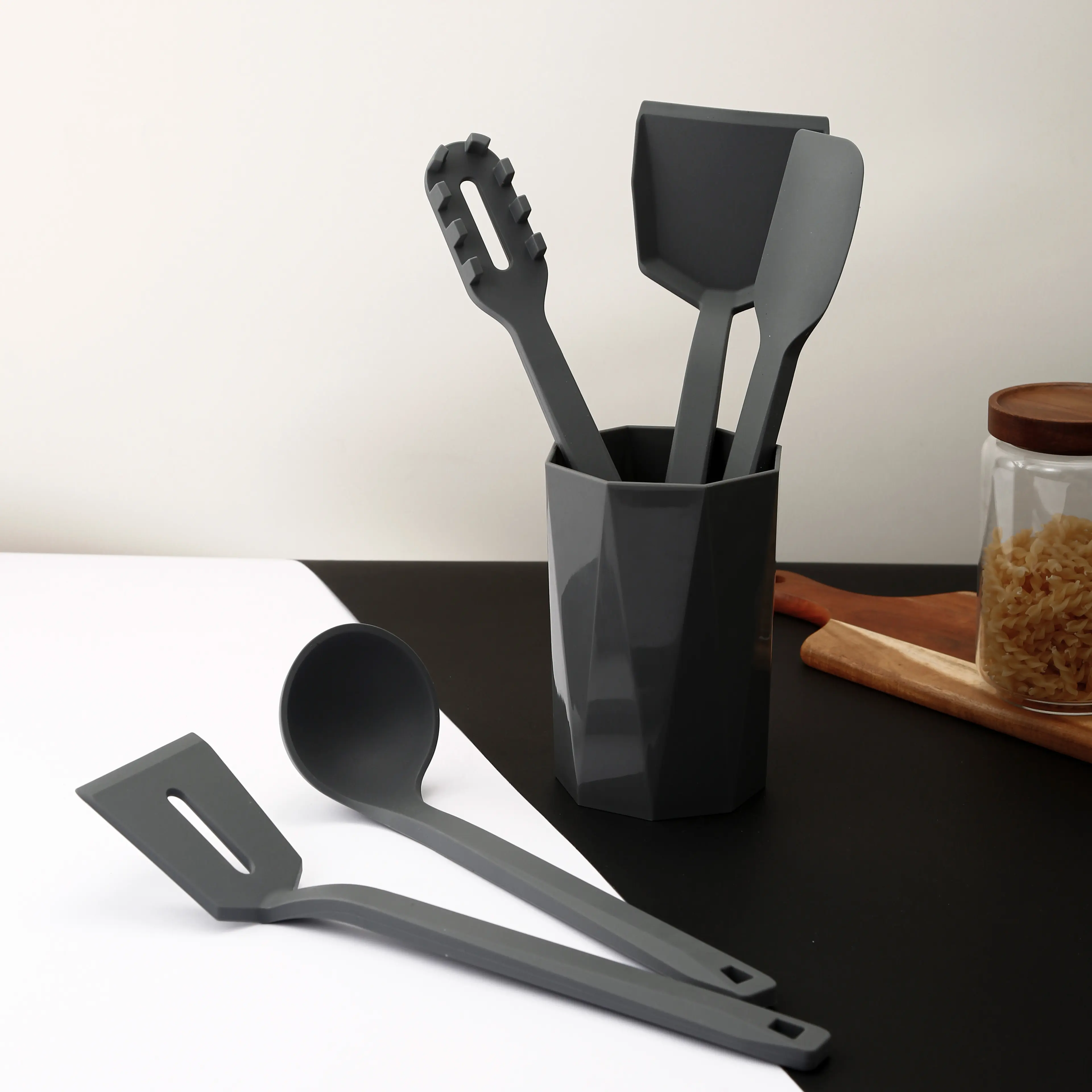 Set di spatole in Nylon antiaderente utensili da cucina utensili da cucina utensili da cucina con barile di stoccaggio
