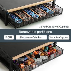Coffee Pod Storage Rack With Drawer Stainless Steel Wooden <b>Shelf</b> For Coffee Machine <b>Desktop</b> Organizer - Product Image 4