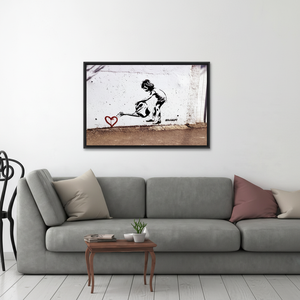 Banksy Children Watering Heart Canvas - Printed Street Art Decor,<b>BLACK</b> <b>FRAMED</b> CANVAS - Product Image 3