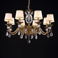 Lustres VH à 8 lumières de style français pour salon de villa, éclairage décoratif, abat-jour en tissu, en laiton