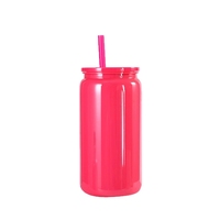 Mug en plastique Mason Jar de 16 oz avec paille, pour sublimation thermique