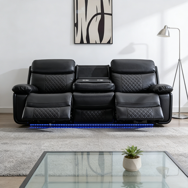 Versatile Dual-use Synthetic Leather Reclining Sofa Chair for 1-3 Seater with USB Charger Lighting Cup Holders Speaker