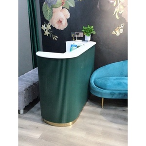 Barber Shop Wood Nail Customize Spa pink Modern <b>Small</b> <b>White</b> High Quality Front <b>Table</b> Beauty Salon Reception Desk - Product Image 6