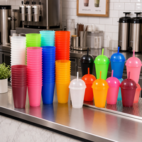 Gobelet à thé au lait en plastique PP réutilisable de qualité alimentaire, gobelet multicolores avec couvercle et paille pour bubble tea à emporter et services de traiteur