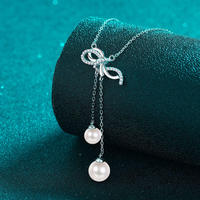 Pendentif nœud papillon en argent sterling S925 avec moissanite et perle d'eau douce, chaîne de clavicule pour femme, bijoux fins de mariage, vente en gros
