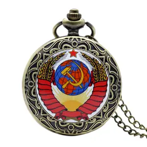 Retro USSR Soviet Badges Sickle Hammer Style CCCP Russia Emblem Communism Unisex Necklace Chain Pocket Watch