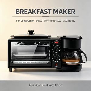 Máquina de Desayuno 3 en 1 de Acero Inoxidable Eléctrica con Protección Contra Sobrecalentamiento, Control Mecánico, Horno Tostador y Sartén para Uso Doméstico - Product Image 2