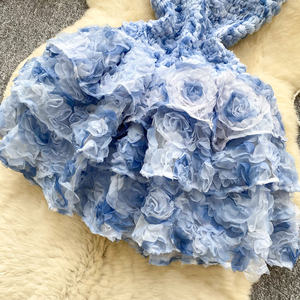 Mini vestido francés Sweetheart de verano para mujer sin tirantes <span class=keywords><strong>Floral</strong></span> 3D Petite Bubble Hem vestido de fiesta para Petite - Product Image 5