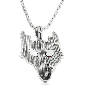Colgante con cabeza de lobo de acero inoxidable con ojos verdes, diseño geométrico para hombres y mujeres, uso diario 280741 - Product Image 2