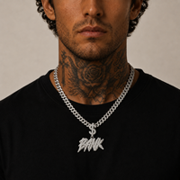 Ensemble de bijoux personnalisés hip-hop avec pendentif lettre en moissanite, chaîne en argent 925, breloque VVS Iced Out, pendentif breloque rappeur Moissanite Ice Out