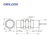 Capteur de Proximité DC à 3 Fils Personnalisé M30 ICAK30MN15P1, Conception Cylindrique Universelle, Non Encastré, Distance de Détection de 15 mm, Indice de Protection IP67