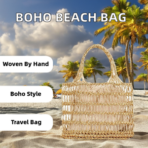 Bolso de playa bohemio de verano hecho a mano para mujer, de lujo, sencillo, de malla hueca de Bali, tejido de poliéster hecho a mano para viajes tropicales - Product Image 2