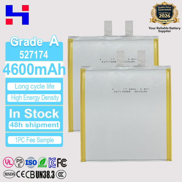 HS 527174 3.8V 4600mAh Semi-solid State Laptop Battery Cell 300-Cycle 12-Month Warranty CE MSDS Certified for Notebook Tablet