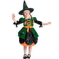 2022 हेलोवीन वेशभूषा बच्चों के लिए ग्रीन जादूगरनी पोशाक पार्टी पोशाक फैंसी ड्रेस
