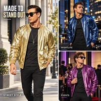 Blouson Bomber Homme Doré Métallisé Personnalisable avec Logo, Style Universitaire, Col Montant Zippé, Streetwear, Hip Hop, Disco, Vêtement d'extérieur pour Fêtes