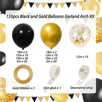 Kit de guirlande de ballons noirs et dorés de 12 pouces, confettis métalliques, ballons dorés pour fête de remise des diplômes, 133 pièces