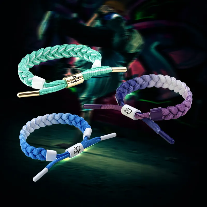 Handmade custom logo gradient shoelace braid bracelet adjustable Woven men basketball bracelet Women Friendship Bracelets