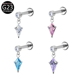 Titanium G23 Kite Zirkoon hanger oorbeugel platte achterkant piercing oorbellen lip ringen body piercing sieraden Helix duivel oorbellen - Product Image 3