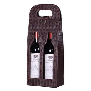 Sac à <span class=keywords><strong>vin</strong></span> rouge double 2 bouteilles <span class=keywords><strong>de</strong></span> luxe Sac cadeau à main en cuir PU avec gaufrage et stratification mate pour papier kraft tequila - Product Image 4