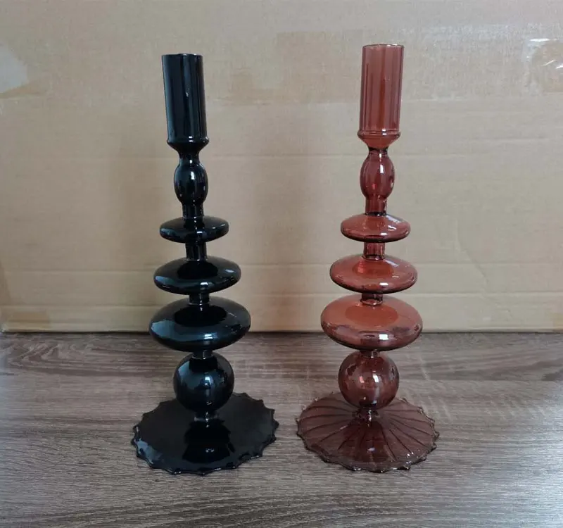 Độc Đáo Đen Glass Vase Cho Bảng Trang Trí, Nhãn Hiệu Riêng Candle Holders