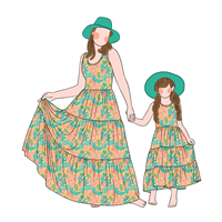 Ensemble de Robes Longues Tourbillonnantes Personnalisées Vintage Imprimées Sans Manches Maman et Moi pour Vacances d'Été, Tenue Quotidienne Famille