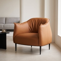 Fauteuil d'appoint en cuir de luxe italien, fauteuil design avec pieds en fer noir, fauteuil lounge individuel pour salon et hôtel