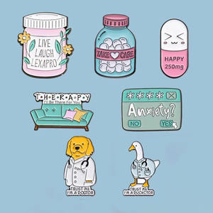 Toptan Ruh Sağlığı Hapı Anksiyete Terapisi Hayvan İlacı Şişesi Metal Emaye Yaka İğnesi Broş Giyim Rozeti - Product Image 2