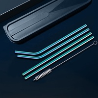 Ensemble de pailles réutilisables écologiques en acier inoxydable 304 avec brosse de nettoyage, pailles à boire en métal personnalisables avec logo pour jus et cocktails
