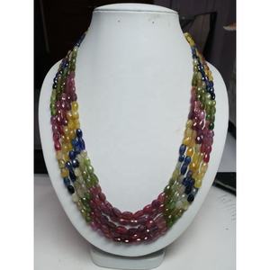 Natural Multi Sapphire Faceted Oval <b>Beads</b> <b>Necklace</b> with 5 Strands High Grade 5-10mm Size for Jewelry Making Wholesale - Product Image 6