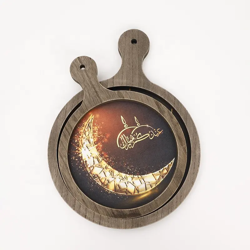 Creativo in legno Coaster Ramadan piatti vassoio Ramadan Kareem vassoio rotondo decorazione della tavola per la festa di preghiera vassoio di cibo