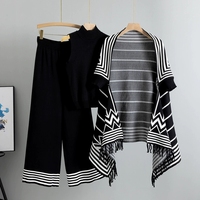 Ensemble 3 Pièces Femme 2026 : Haut Sans Manches Rayé, Cape et Pantalon Large – Tenue Décontractée Trois Pièces pour Femme