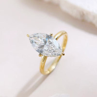 Bagues de fiançailles minimalistes en or jaune 18 carats avec diamant de laboratoire taille marquise pour femme, bijoux fins