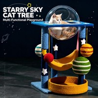 Arbre à chat moderne et stable à 3 niveaux – Poteaux à gratter en bois et sisal inodores, design ciel étoilé, perchoir confortable, emballage carton, pour intérieur