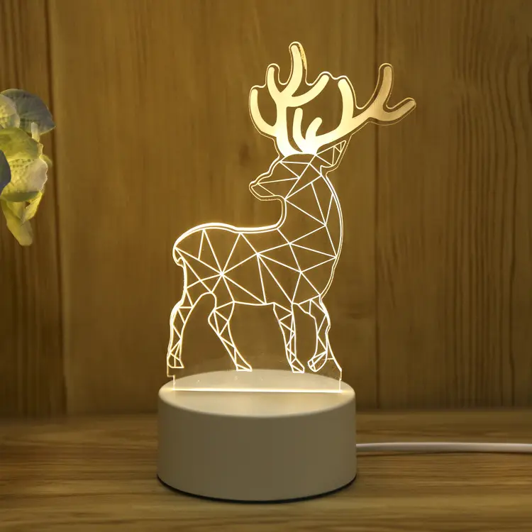 Yeni yaratıcı masa lambaları lüks canlı geyik görünümlü akrilik işıklı ekran led gece lambası 3d karikatür mini yatak odası için lamba
