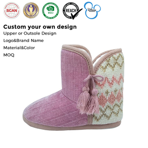 Chaussons bottes en velours côtelé rose pour femmes avec pompon, doublure polaire, chaussures d'hiver, vente en gros, MOQ 500, Distributeur - Product Image 1