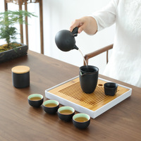 Ensemble complet de théière et tasses à thé en céramique pour le thé Kung Fu, plateau à thé japonais pour service à sec, idéal pour le bureau et l'hôtel, personnalisation du logo incluse