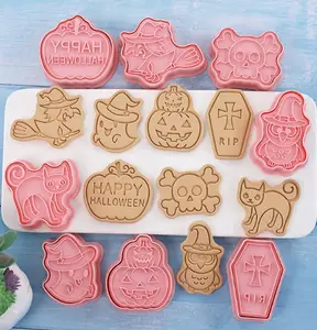 8 unids/set de cortadores de galletas de plástico 3D de dibujos animados Presable molde galletas sello de cocina para hornear pasteles para hornear herramienta