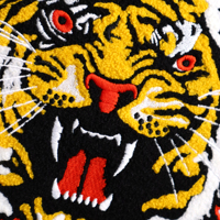 Logo bordir tambal kartun Transfer panas kustom untuk pakaian topi tambalan hewan macan