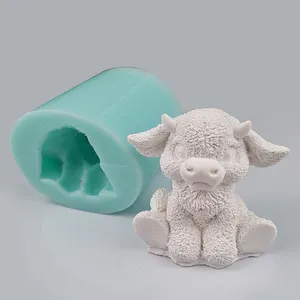 DW0242 3D vaca Animal de vela hecho a mano de caucho de silicona de molde de jabón